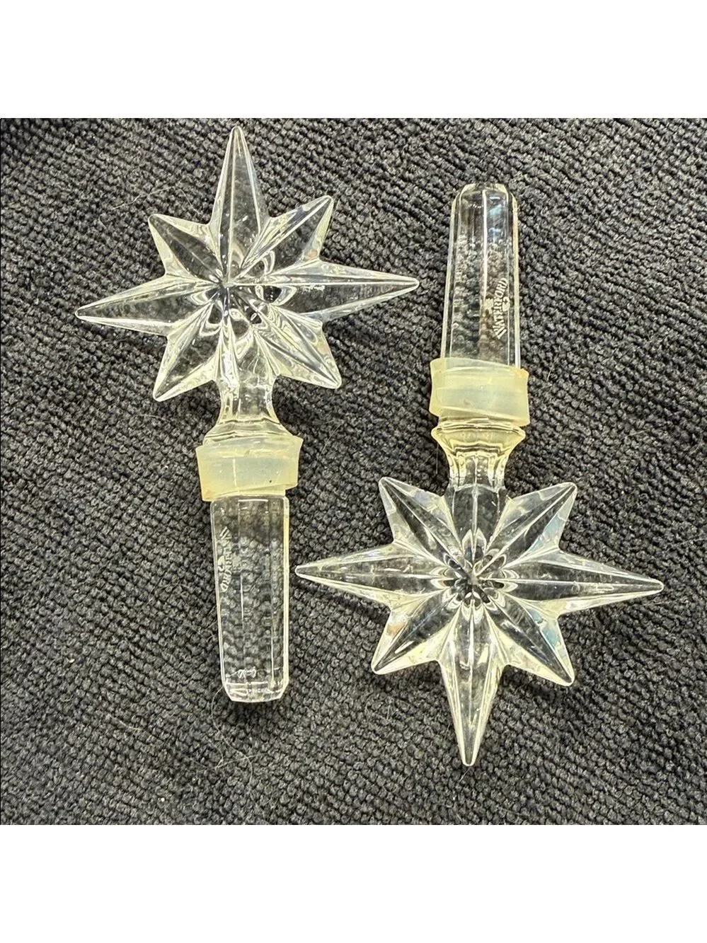 Waterford Crystle Pair of 2 Clear Star or Snowflake Wine Bottle Stoppers 4.5”